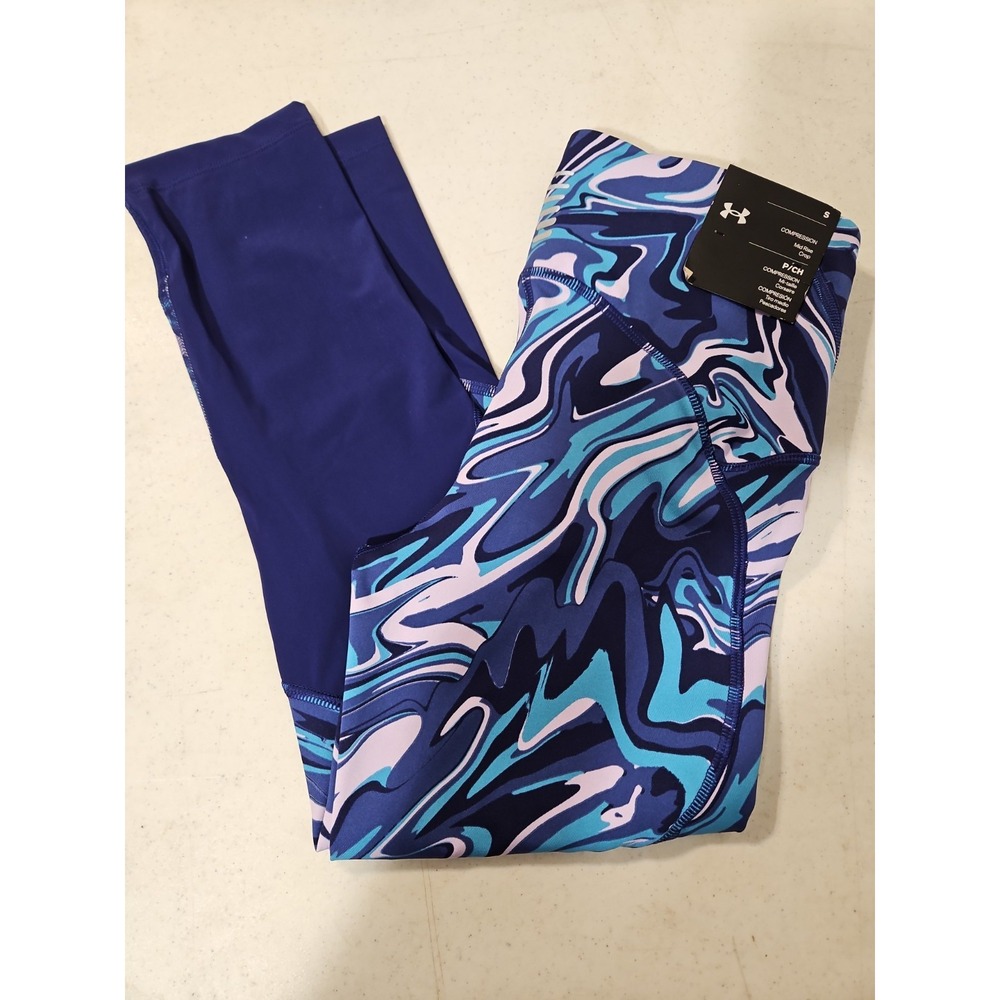 Under Armour Compression Mid Rise Crop Legging Blue Size Small Ankle (1943